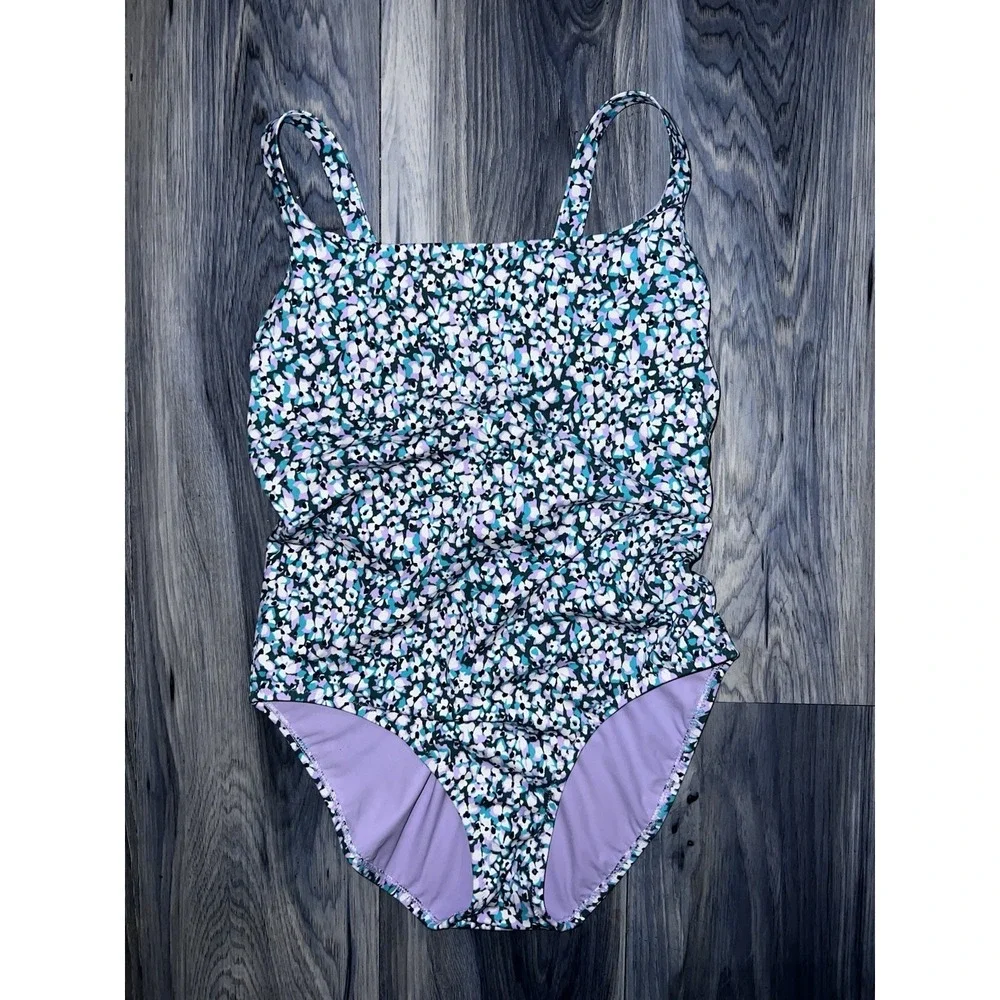 Athleta Womens Small Hermosa Ditsy Floral One Piece Flower Swimsuit Purple Lined